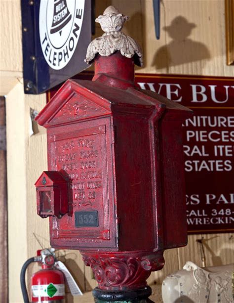 square antique metal call box stand red and white|Antique Call Box .